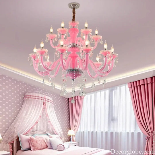 Art Candle Pink Crystal - Pendant Chandelier for Bedroom | Girls’ Room Children’s Room Living Room Restaurant