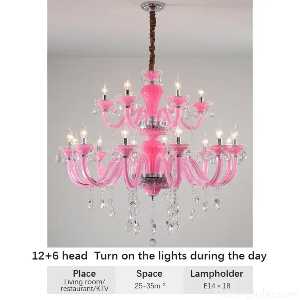 Art Candle Pink Crystal - Pendant Chandelier for Bedroom | Girls’ Room Children’s Room Living Room Restaurant