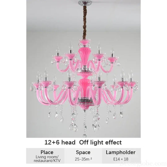 Art Candle Pink Crystal - Pendant Chandelier for Bedroom | Girls’ Room Children’s Room Living Room Restaurant