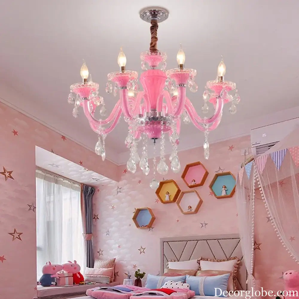 Art Candle Pink Crystal - Pendant Chandelier for Bedroom | Girls’ Room Children’s Room Living Room Restaurant