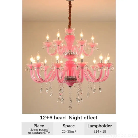 Art Candle Pink Crystal - Pendant Chandelier for Bedroom | Girls’ Room Children’s Room Living Room Restaurant