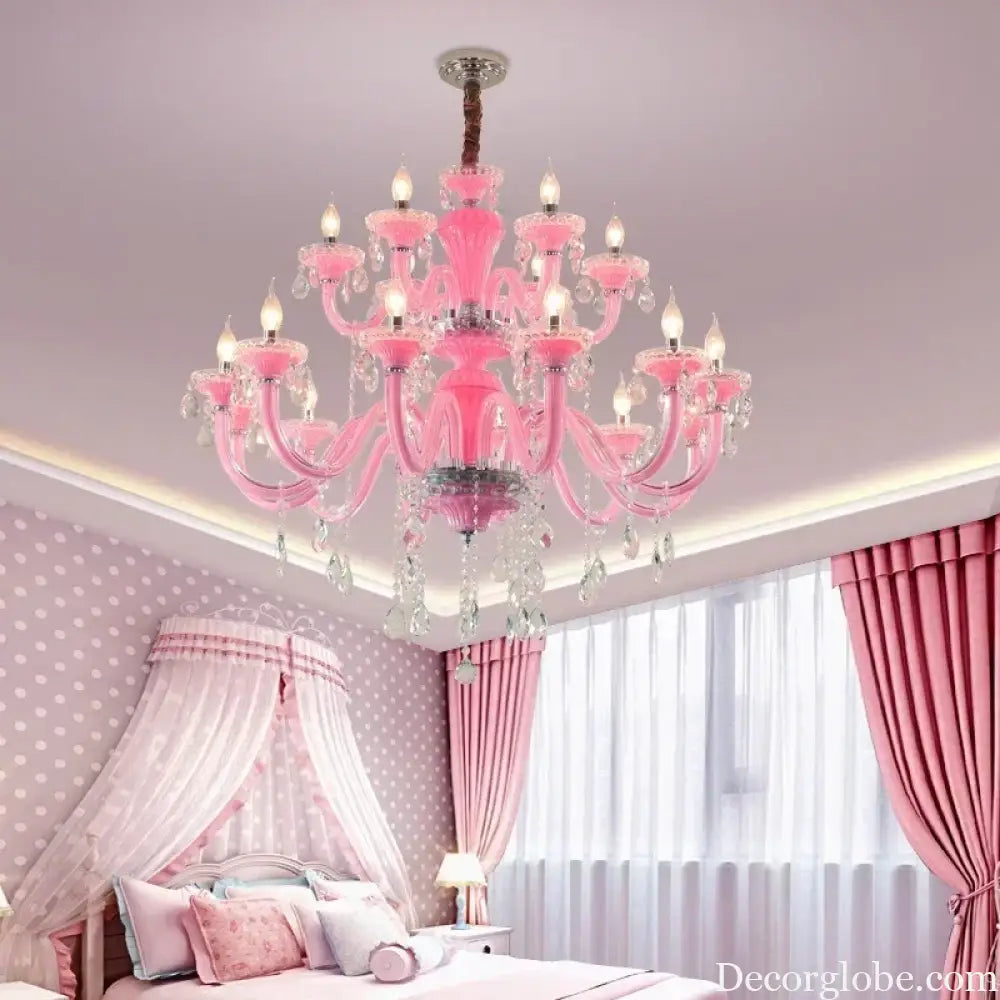 Art Candle Pink Crystal - Pendant Chandelier for Bedroom | Girls’ Room Children’s Room Living Room Restaurant