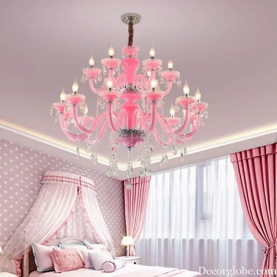 Art Candle Pink Crystal - Pendant Chandelier for Bedroom | Girls’ Room Children’s Room Living Room Restaurant