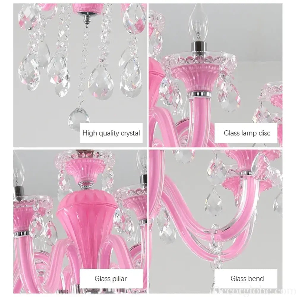 Art Candle Pink Crystal - Pendant Chandelier for Bedroom | Girls’ Room Children’s Room Living Room Restaurant