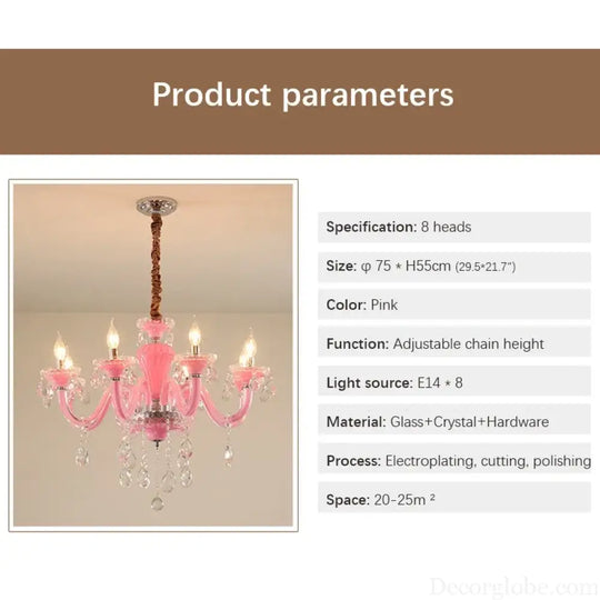 Art Candle Pink Crystal - Pendant Chandelier for Bedroom | Girls’ Room Children’s Room Living Room Restaurant