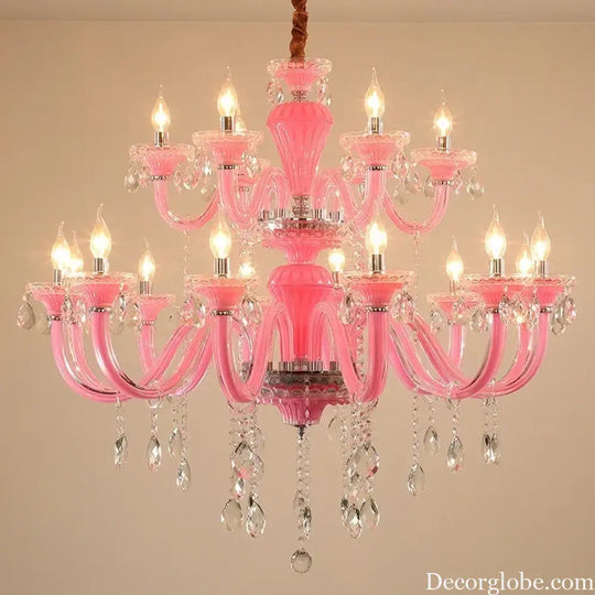 Art Candle Pink Crystal - Pendant Chandelier for Bedroom | Girls’ Room Children’s Room Living Room Restaurant
