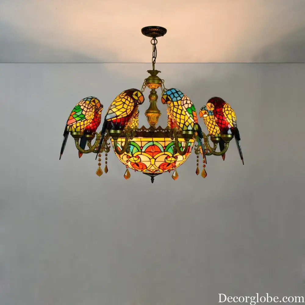 Art Deco Tiffany style Parrot Stained Glass Chandelier Chandelier