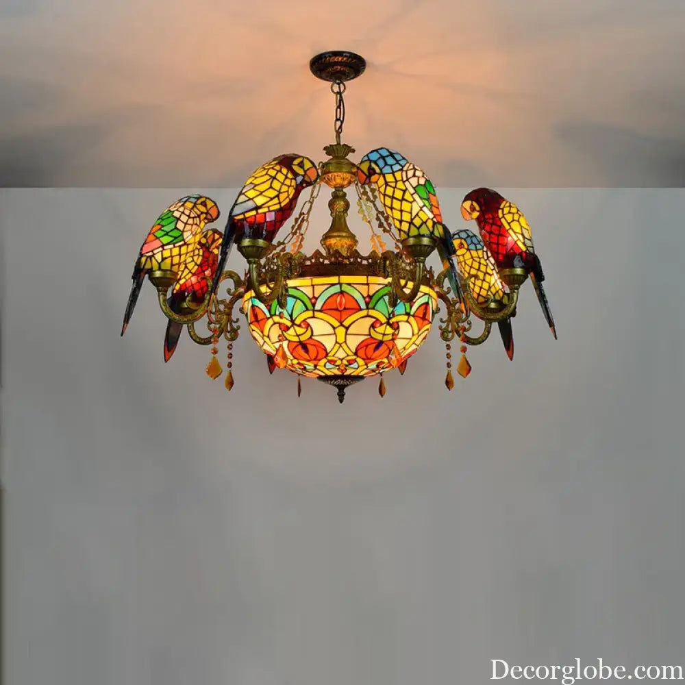 Art Deco Tiffany style Parrot Stained Glass Chandelier Chandelier
