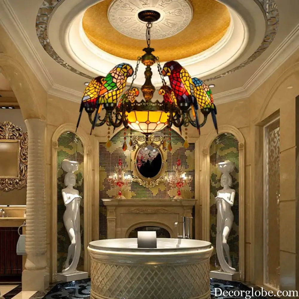 Art Deco Tiffany style Parrot Stained Glass Chandelier Chandelier