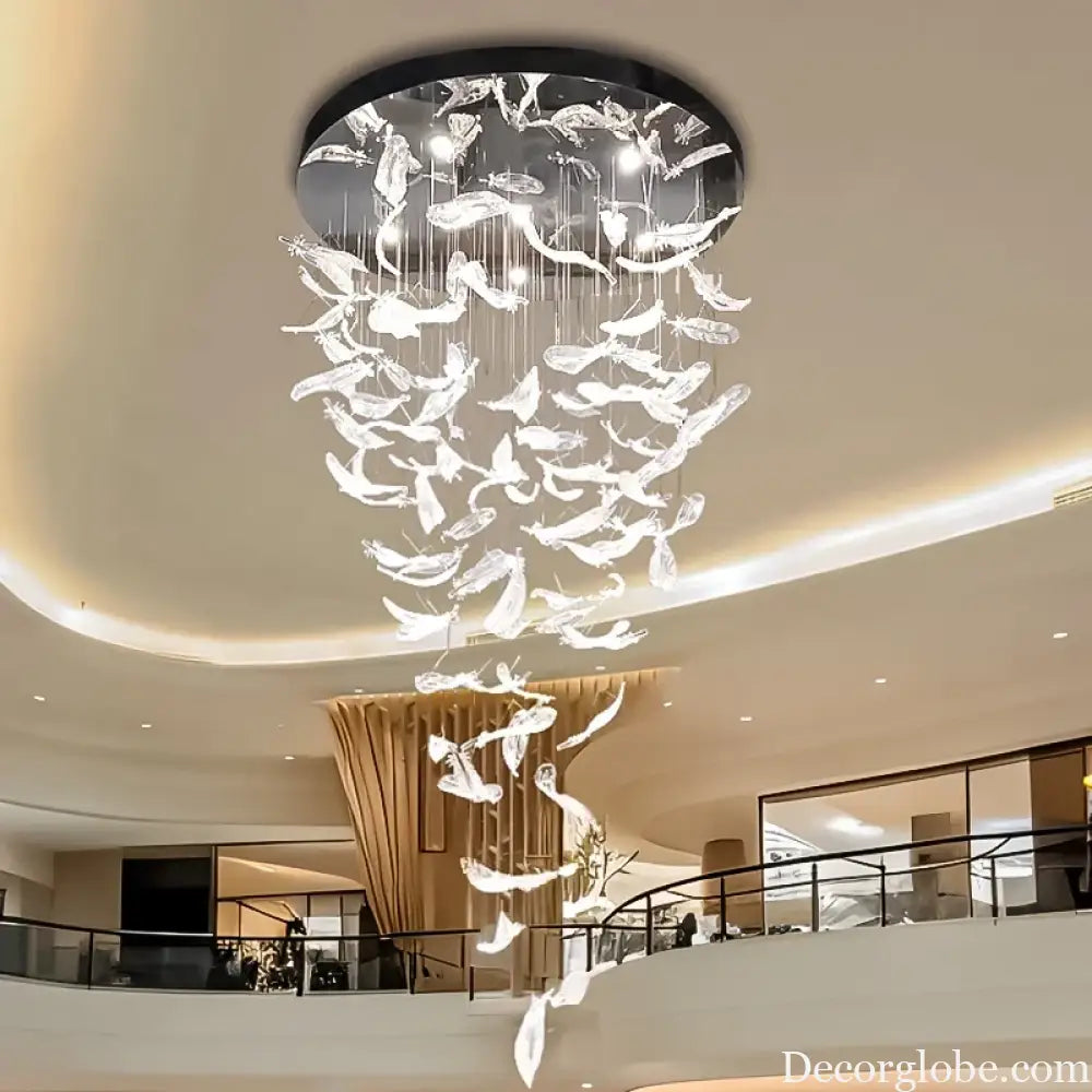 Aurelio Luxury Duplex Hotel Lobby Glass Stone LED Chandelier Chandelier
