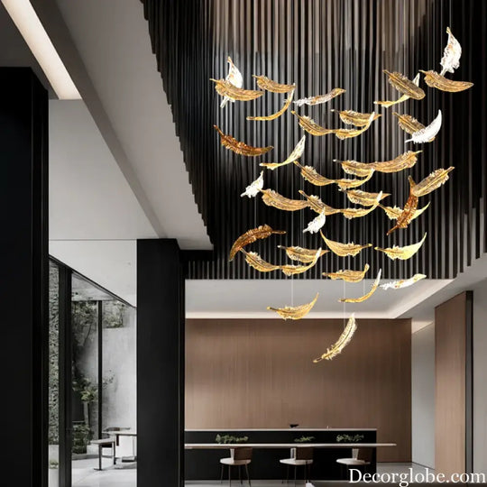 Aurelio Luxury Duplex Hotel Lobby Glass Stone LED Chandelier Chandelier