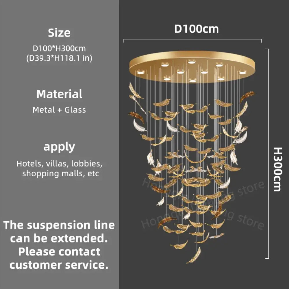 Aurelio Luxury Duplex Hotel Lobby Glass Stone LED Chandelier D100CM / warm light 3000k Chandelier