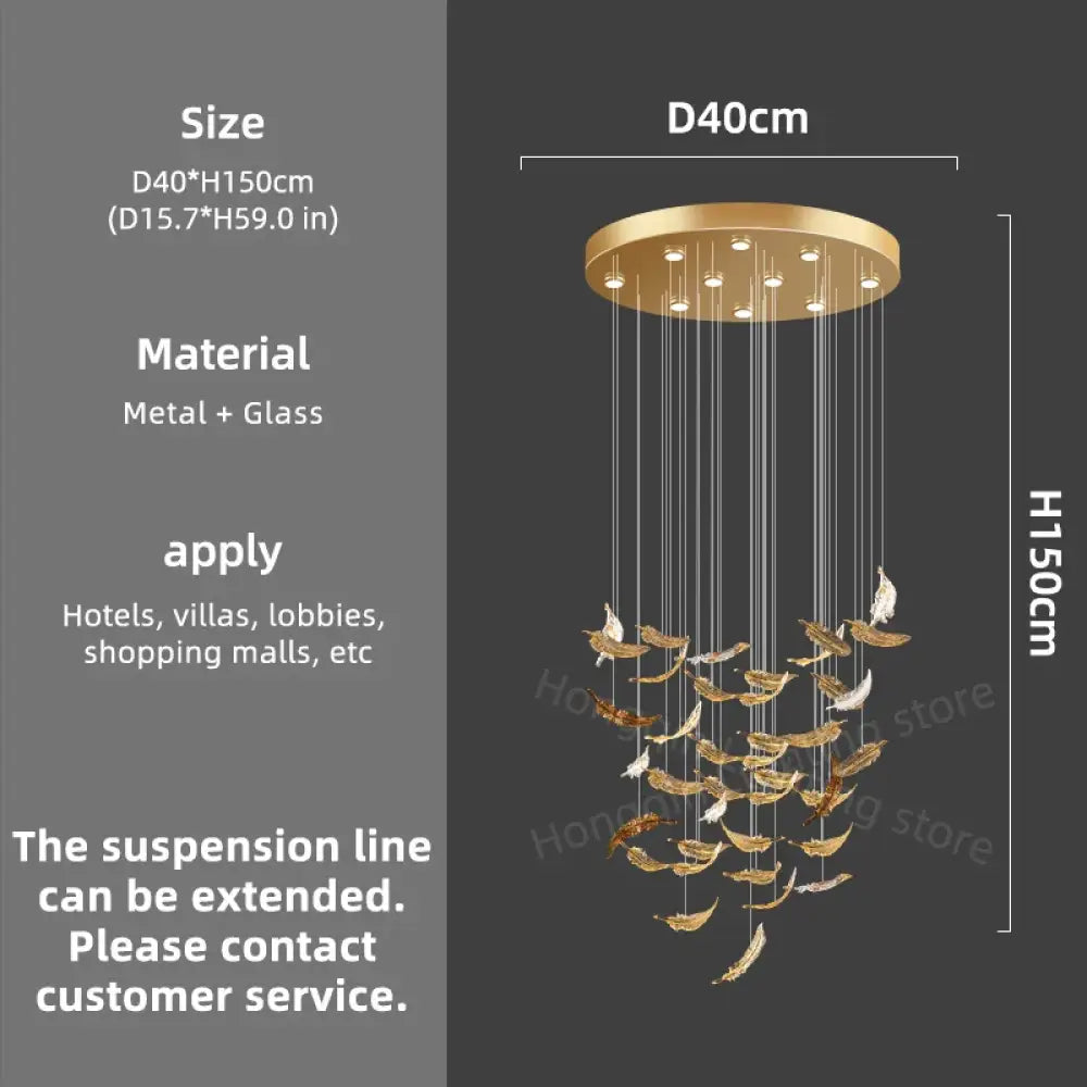 Aurelio Luxury Duplex Hotel Lobby Glass Stone LED Chandelier D40CM / warm light 3000k Chandelier