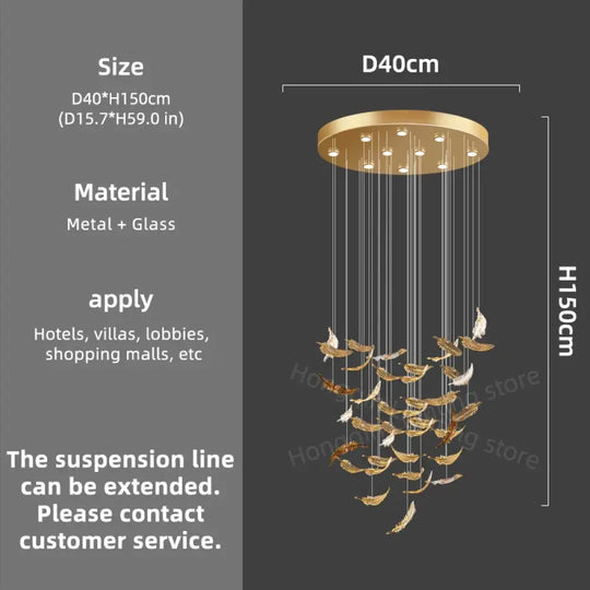Aurelio Luxury Duplex Hotel Lobby Glass Stone LED Chandelier D40CM / warm light 3000k Chandelier