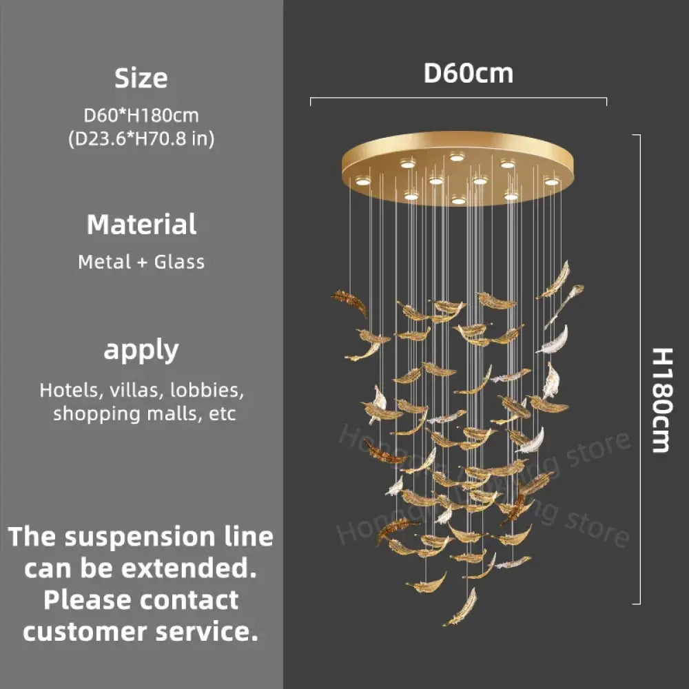 Aurelio Luxury Duplex Hotel Lobby Glass Stone LED Chandelier D60CM / warm light 3000k Chandelier