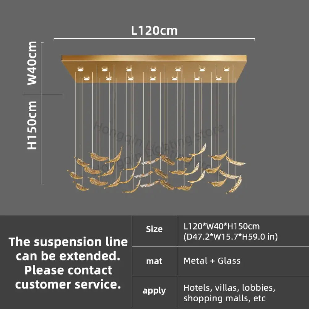 Aurelio Luxury Duplex Hotel Lobby Glass Stone LED Chandelier L120CM / warm light 3000k Chandelier