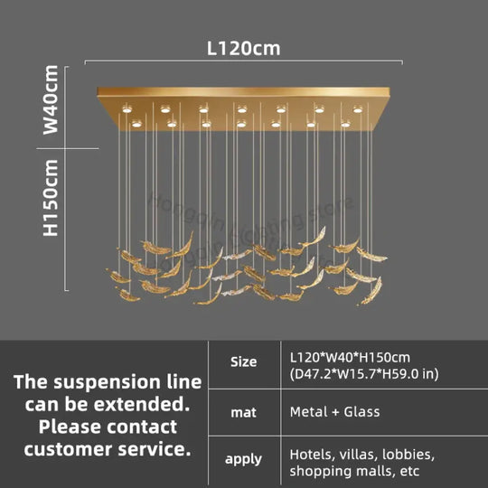 Aurelio Luxury Duplex Hotel Lobby Glass Stone LED Chandelier L120CM / warm light 3000k Chandelier