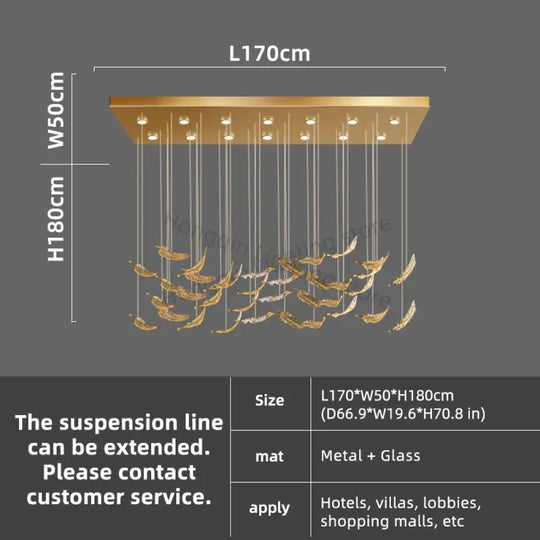 Aurelio Luxury Duplex Hotel Lobby Glass Stone LED Chandelier L170CM / warm light 3000k Chandelier
