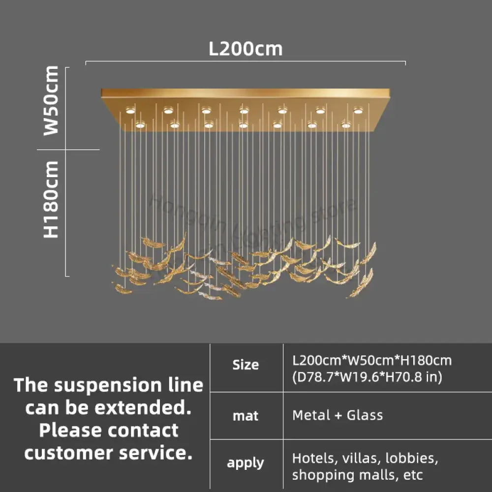 Aurelio Luxury Duplex Hotel Lobby Glass Stone LED Chandelier L200CM / warm light 3000k Chandelier