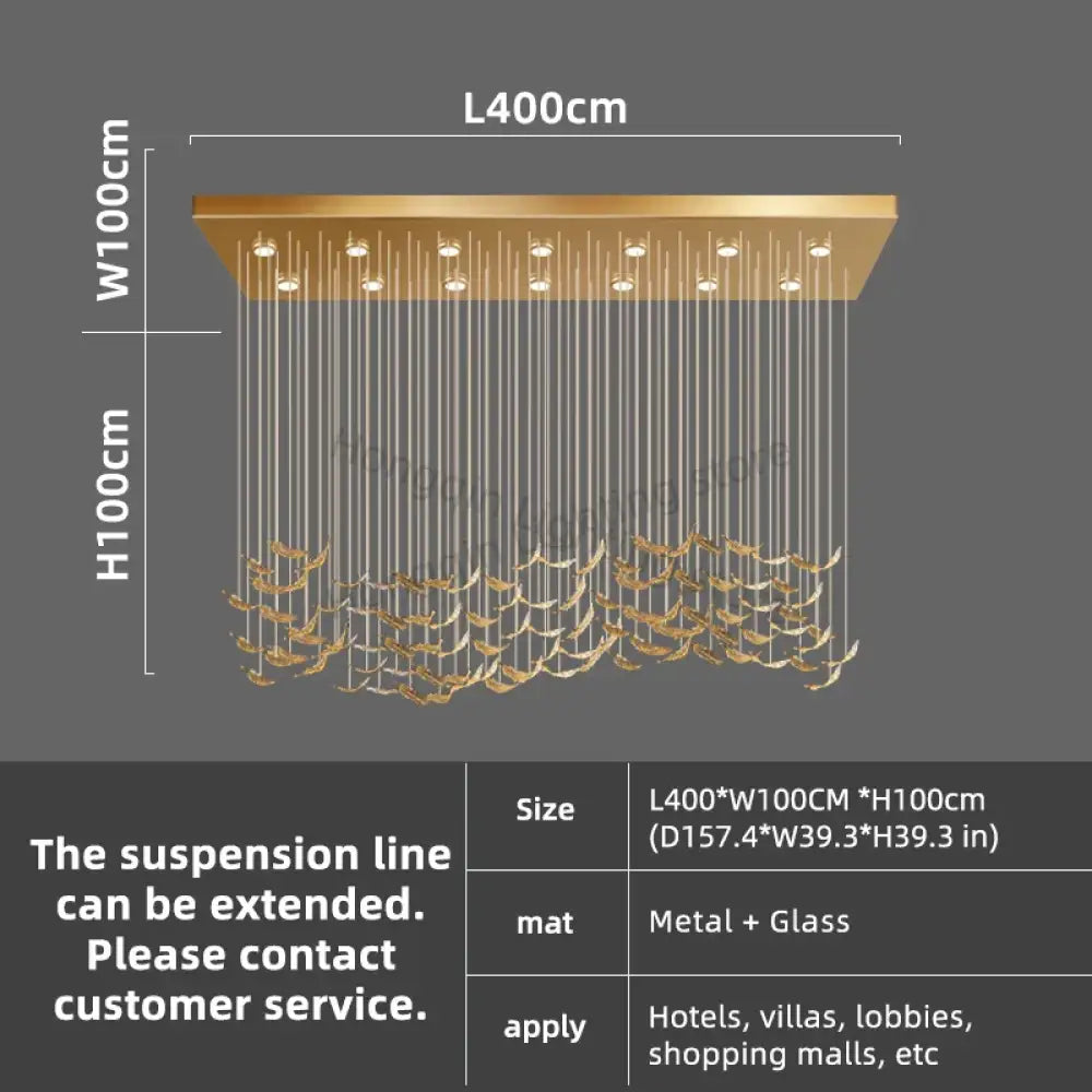 Aurelio Luxury Duplex Hotel Lobby Glass Stone LED Chandelier L400CM / warm light 3000k Chandelier