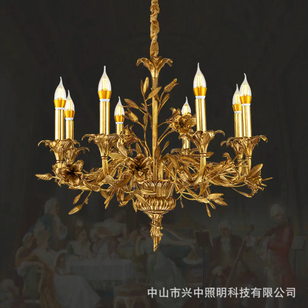European Baroque Crystal Copper Branch Chandelier