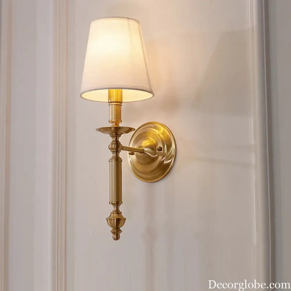 Simple Brass Fabric Wall Sconce Lamp Hotel Room Living Room Handmade Copper Wall Lighting Fixture Bedroom Reading Lamps
