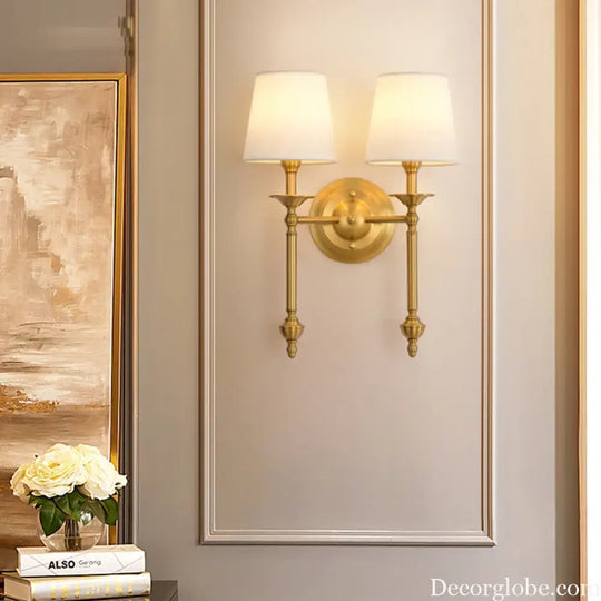 Simple Brass Fabric Wall Sconce Lamp Hotel Room Living Room Handmade Copper Wall Lighting Fixture Bedroom Reading Lamps