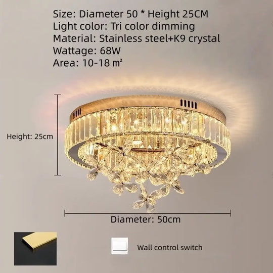 LED Light Luxury Crystal Ceiling Light Master Bedroom Atmospheric Lighting High End Decorative Fixture Balcony Entrance