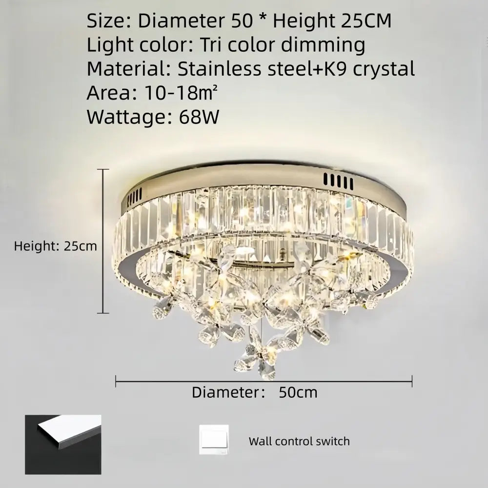 LED Light Luxury Crystal Ceiling Light Master Bedroom Atmospheric Lighting High End Decorative Fixture Balcony Entrance