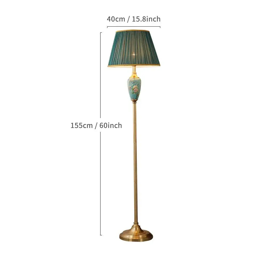 Élise Ceramic Retro LED Floor Lamp Fabric Shade Living Room - Floor lamp-A