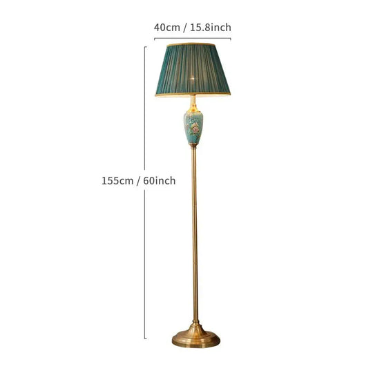 Élise Ceramic Retro LED Floor Lamp Fabric Shade Living Room - Floor lamp-A