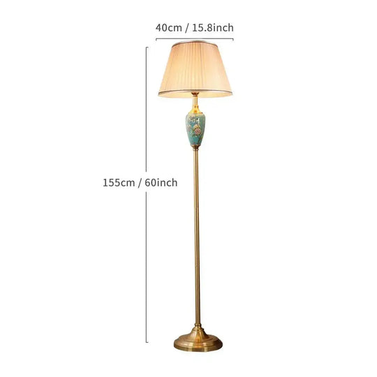 Élise Ceramic Retro LED Floor Lamp Fabric Shade Living Room - Floor lamp-B