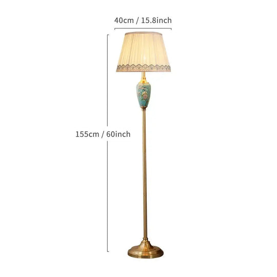 Élise Ceramic Retro LED Floor Lamp Fabric Shade Living Room - Floor lamp-C