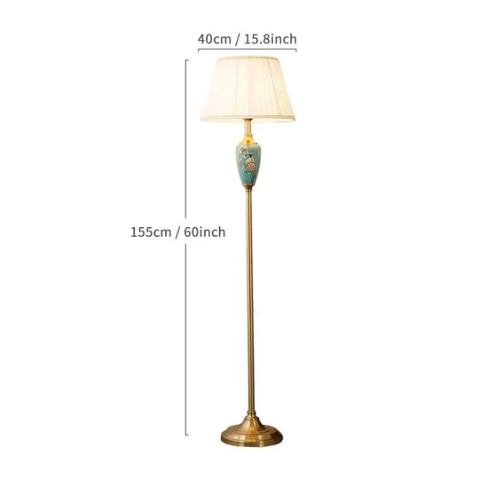 Élise Ceramic Retro LED Floor Lamp Fabric Shade Living Room - Floor lamp-D