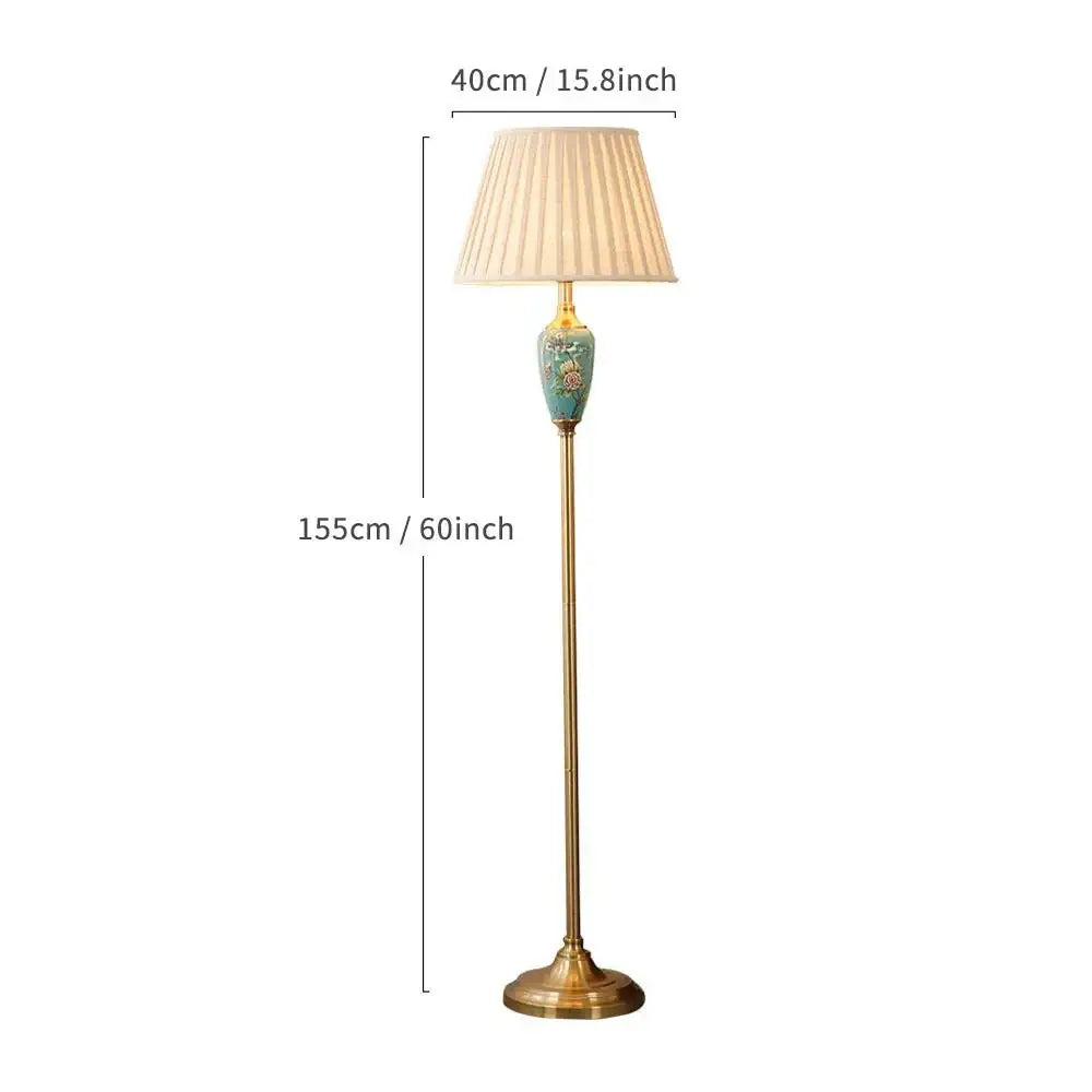 Élise Ceramic Retro LED Floor Lamp Fabric Shade Living Room - Floor lamp-E