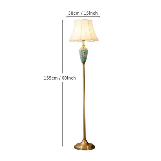 Élise Ceramic Retro LED Floor Lamp Fabric Shade Living Room - Floor lamp-F