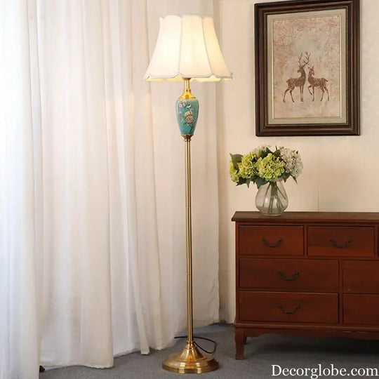 Élise Ceramic Retro LED Floor Lamp Fabric Shade Living Room