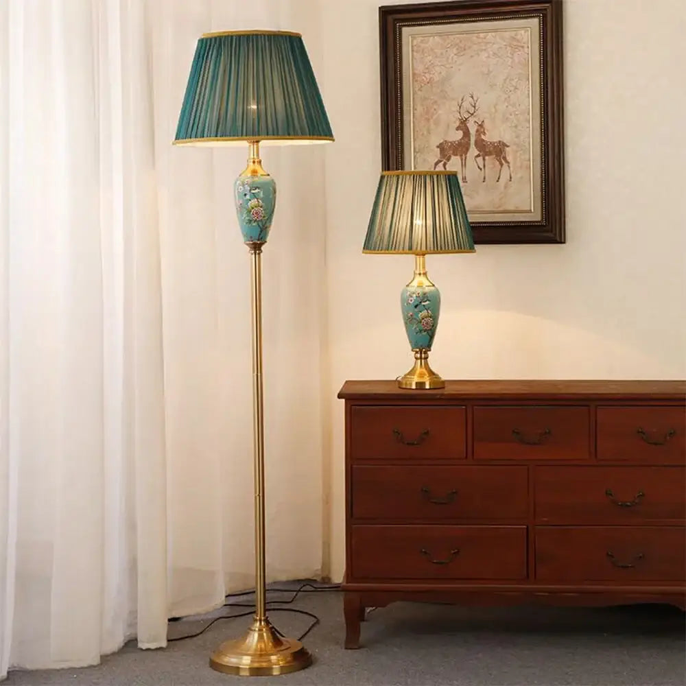 Élise Ceramic Retro LED Floor Lamp Fabric Shade Living Room
