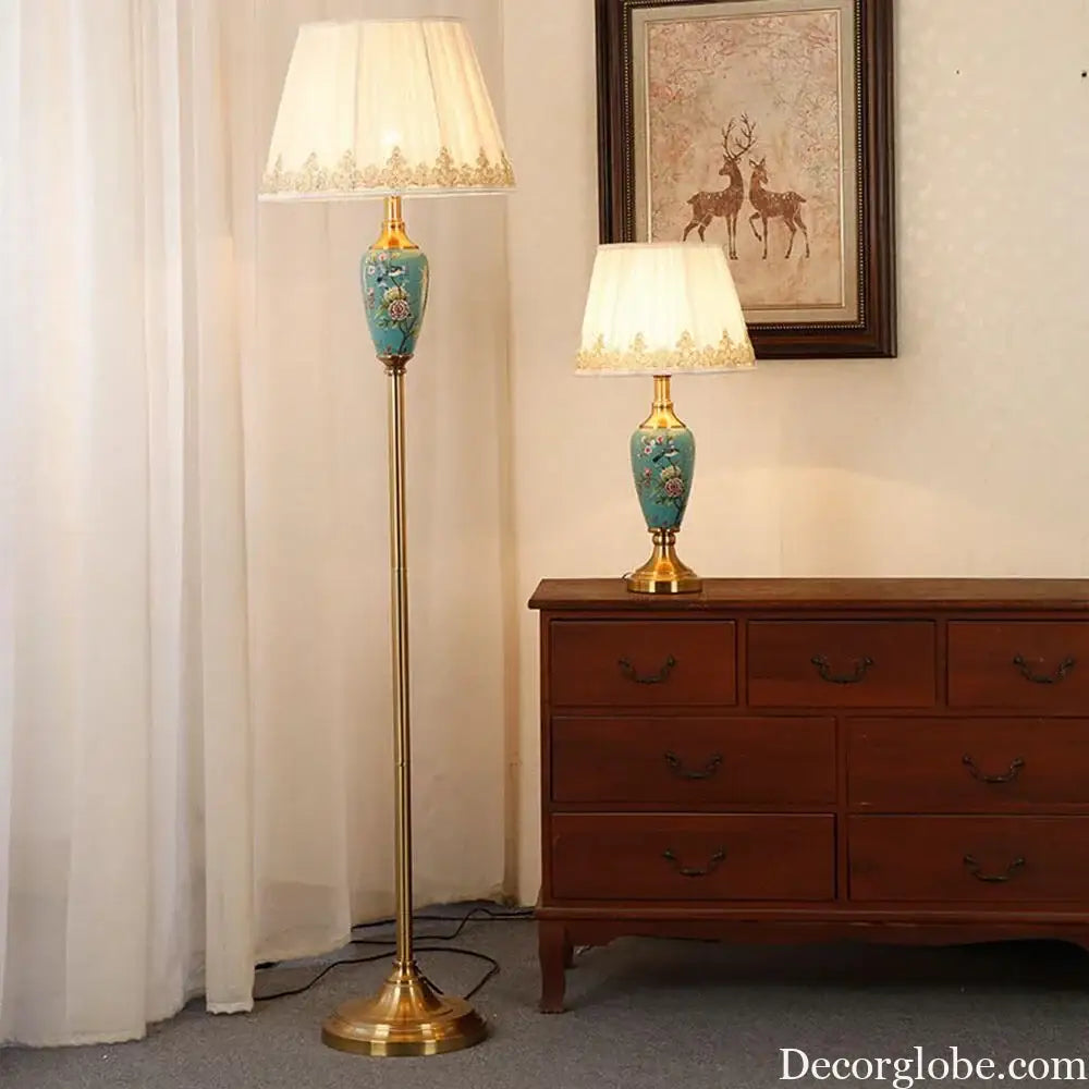 Élise Ceramic Retro LED Floor Lamp Fabric Shade Living Room