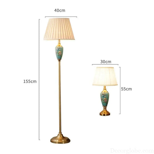 Élise Ceramic Retro LED Floor Lamp Fabric Shade Living Room
