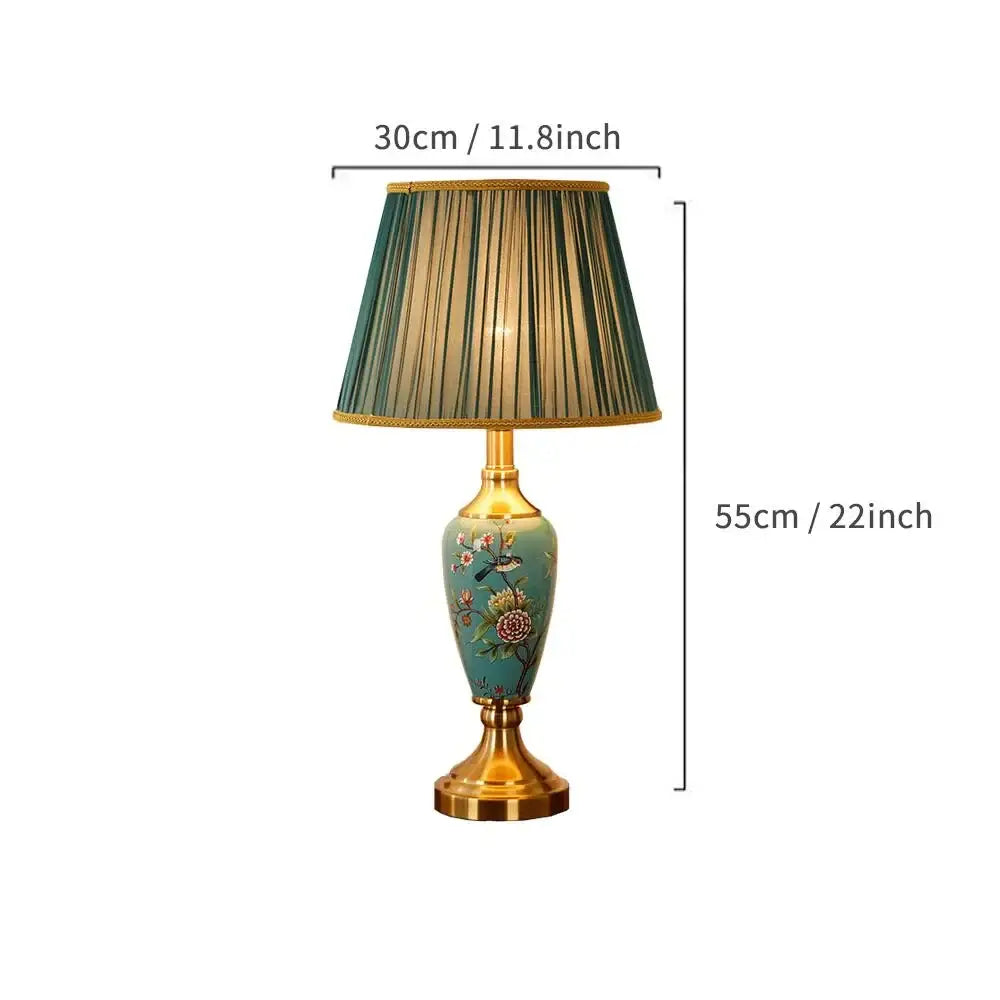 Élise Ceramic Retro LED Floor Lamp Fabric Shade Living Room - Table lamp-A