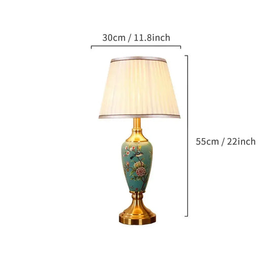 Élise Ceramic Retro LED Floor Lamp Fabric Shade Living Room - Table lamp-B