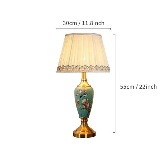 Élise Ceramic Retro LED Floor Lamp Fabric Shade Living Room - Table lamp-C