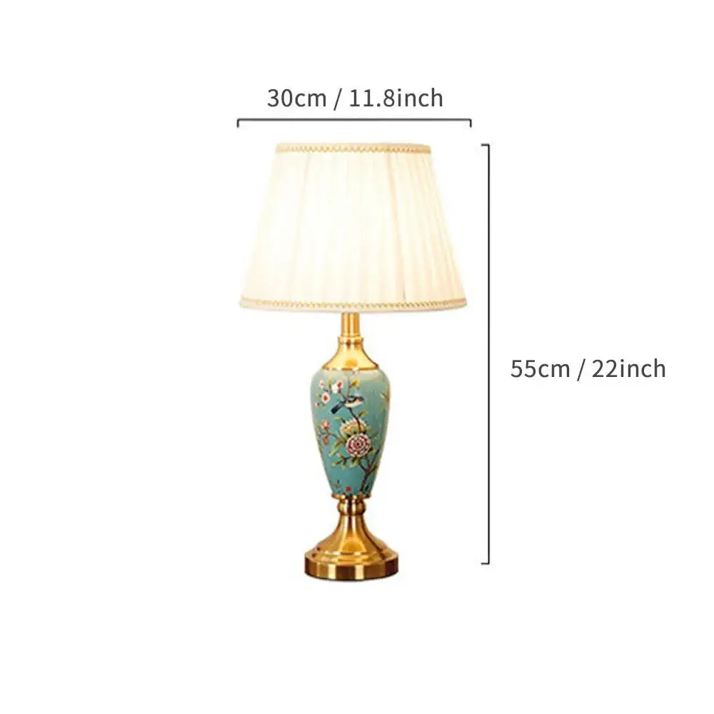 Élise Ceramic Retro LED Floor Lamp Fabric Shade Living Room - Table lamp-D