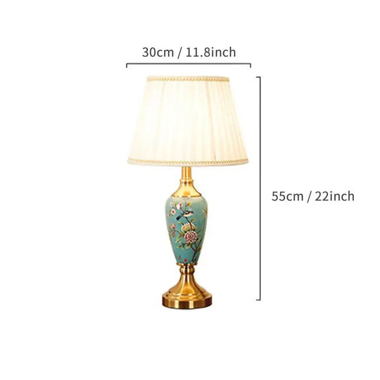 Élise Ceramic Retro LED Floor Lamp Fabric Shade Living Room - Table lamp-D