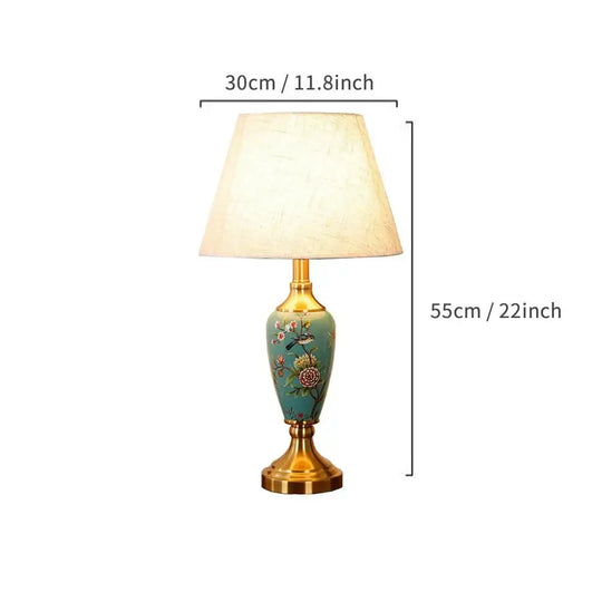 Élise Ceramic Retro LED Floor Lamp Fabric Shade Living Room - Table lamp-E