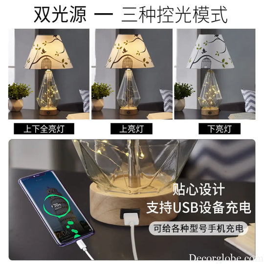 Simple Pastoral Style Warm Bedside Lamp USB Rechargeable Table Lamp for Home Use Romantic Ambiance Light Dimmable