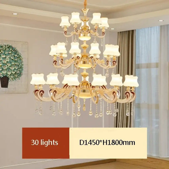 Big Crystal Chandelier for Duplex Villa and Hotel Lobby Lighting 30 lights / Neutral light Chandelier