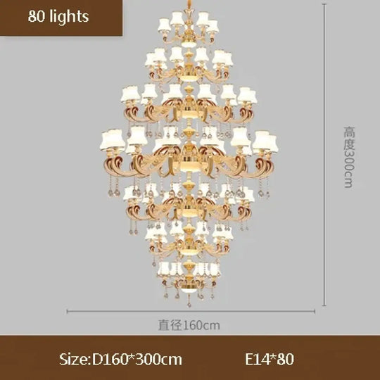 Big Crystal Chandelier for Duplex Villa and Hotel Lobby Lighting 80 lights / Neutral light Chandelier