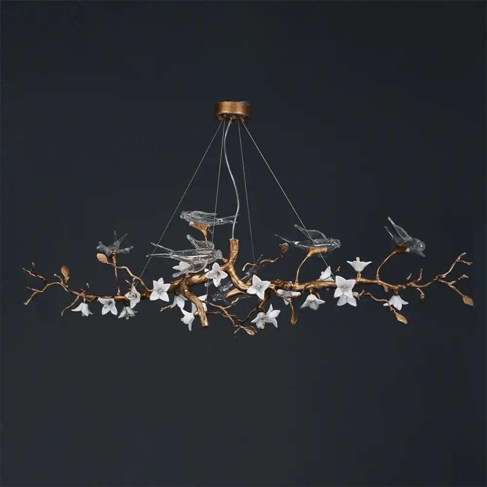 Luxury Bird &amp; Branch Crystal Ceiling Chandelier L180xW45xH45CM / Warm White Chandelier